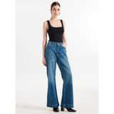 Lee Cooper Yüksek Bel Geniş Paça Denim Pantolon, 29/33, 5003313844, Mavi, Kadın