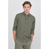 Lee Pamuklu Yumuşak Dokulu Regular Fit Normal Kesim Çizgili Gömlek, L, L2610158, Khaki-L2610158801, Erkek