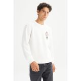 Lee Regular Fit Normal Kesim Bisiklet Yaka Baskılı Kırık Beyaz Sweatshirt, XL, L2520363, Off White-L2520363102, erkek