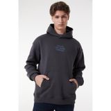 Lee Relaxed Fit Geniş Kesim Kapüşonlu Içi Polarlı Sırt Baskılı Antrasit Sweatshirt LM05RHON Siyah