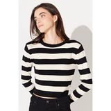 Lee Slim Fit Dar Kesim Bisiklet Yaka Siyah Beyaz Çizgili Crop Triko Kazak - Renkli - XS