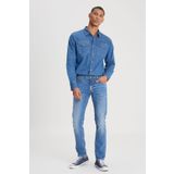 Lee Slim Fit Dar Kesim Normal Bel Dar Paça Luke Erkek Vintage Mavi Pamuklu Esnek Jean Denim Kot Pantolon