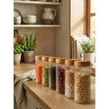 leela Home 6'lı Set Ahşap Desen Kapaklı Cam Saklama Kabı 1350 ml - Açık Kahve - 1,35 lt - Açık Kahverengi