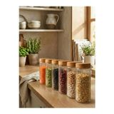 Leela Home 6'lı Set Ahşap Desen Kapaklı Cam Saklama Kabı 1350 ML - Açık Kahve
