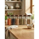 leela Home 6'lı Set Ahşap Desen Kapaklı Cam Saklama Kabı 1350 ml - Koyu Kahve - 1,35 lt - Koyu Kahverengi