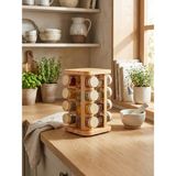 Leelahome 12'li Set Ahşap Desenli Döner Standlı Kare Baharatlık 140 ml - Açık Kahve - Açık Kahverengi