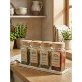 Leelahome 4'lü Set Ahşap Desenli Standlı Kare Baharatlık 140 ml - Açık Kahve - Açık Kahverengi