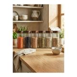 leelaHOME Ahşap Desenli Kapaklı Cam Saklama Kabı Seti, Koyu Kahve, 1350 ML, 9cm Çap x 20cm Yükseklik, 6'lı