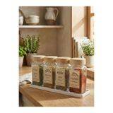 leelaHOME Kare Baharatlık Seti, Cam, Açık Kahve, Ahşap Desenli Stand, 4'lü Set, 140 ML