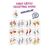 Leelii Tasarım Sevimli Hayvanlar Ahşap Hafıza Eşleme Kartları 12 Hayvan 24 Kart Türkçe - İngilizce Hafıza Oyunu