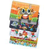 Leelii Tasarım Sevimli Otobüs, Uzay Oyun Alan, Kar Oynayan Çocuk, Yüzen Çocuk 56 Parça Ahşap Puzzle Yapboz 4'lü Set