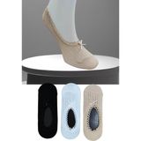 Leement Socks 3 Çift Jakarlı Örme Dantel Biyeli Babet Çorap - Çok Renkli - 35 - 39