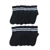 Leement socks Çocuk 12 Çift Kolej Yarım Konç Çorap Premium Seri Burun Dikişsiz Pamuklu siyah 9-10 Yaş