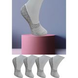 Leement Socks Dikişsiz 4 Çift Penye Görünmez Babet Çorap Slikon Kaydırmaz Bantlı - Gri - 36 - 40