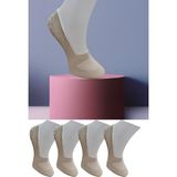 Leement Socks Dikişsiz 4 Çift Penye Görünmez Babet Çorap Slikon Kaydırmaz Bantlı - Ten - 41 - 45