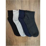 Leement Socks Erkek 4 Çift Lastiksiz Çorap Burun Dikişsiz Pamuklu Yarım Konç - Karışık - 40 - 45