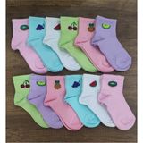 Leement Socks Kız Çocuk 12 Çift Pamuklu Renkli Meyve Desenli Yarım Konç Çorap - Çok Renkli - 3 - 4 Yaş