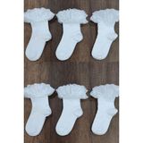 Leement Socks Kız Çocuk 6 Çift Aksesuarlı Dantelli Çorap Pamuklu - Beyaz - 5 - 6 Yaş