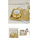Lees home Leeshome Gold Altın Kare Paslanmaz Çelik Kahve Servis Sunum Tepsi & Tabağı - 3 Adet