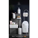 LeesHome 7 Parça Beyaz Banyo Seti Metal Stantlı Kovalı Wc Kağıtlık Kozmetik Kutusu Diş Fırçalık Ve Sabunluk