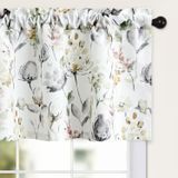 Leeva Suluboya Çiçekli Valance Perdeler, Çubuk Cepli Kısa Perde Oturma Odası için Pencere Valansları, 132 x 45 cm, Kahverengi ve Gri, 1 Paket