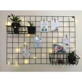 Lefiev Tel Pano Notluk Fotoğraf Askılığı Tel Askılık Notluk + 3m LED + Metal Pano Sepetli - Siyah