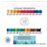 Lefranc & Bourgeois 301449 sulu boya seti, 24 güçlü stüdyo sulu boya, yüksek kaliteli sulu boya, mükemmel ışık haslığı, şeffaflık, parlaklık – 10 ml tüp içinde 24 renk