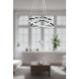Legacy Rings Modern Tasarım Gri Renk - Yatak Odası - Salon - Çocuk Odası - Mutfak Beyaz LED 3 Lü Avize
