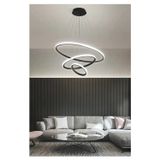 Legacy Rings Modern Tasarım Siyah Renk - Yatak Odası - Salon - Çocuk Odası - Mutfak Beyaz Led 3 Lü Avize