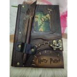 Legend Deri El Yapımı Harry Potter Kalemli Hediyelik Anı Defter Kahverengi Deri Şamua Kağıt