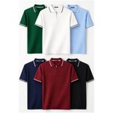 legends butik Erkek Fitilli Triko Polo Yaka Tişört 6’lı Set – Terletmeyen Pamuklu Yazlık Likralı