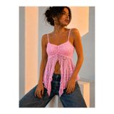 legends butik Kadın Ayarlanabilir Askılı Dantel Babydoll Bluz İpli Büzgülü Transparan