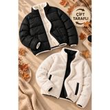 legends butik Unisex Çift Taraflı Peluş Şişme Mont Fermuarlı Çift Cepli Kalın Dokulu Dolgulu Oversize Kışlık