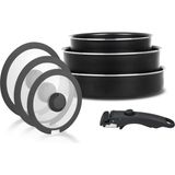 Leggno All-In-One Titanium 7 Parça Set: 20-24CM DERIN&26CM Sığ Tencere 20-24-26CM Cam Kapak 1 Ade - Çok Renkli
