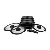 Leggno All-In-One Titanium 9 Parça Set: 22Cm Derin & 24Cm Sığ Tencere 20-28Cm Tava & 28Cm Wok 22Cm-24Cm-28Cm Cam Kapak 1 Adet Özel Sap