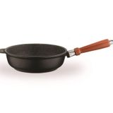 Leggno Fusion Siyah 20 cm Ahşap Saplı Granit Derin Tava