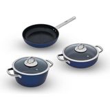 Leggno Master Daily Metalik Mavi 5 Parça Tencere Set (22 cm Derin Tencere + 26 cm Sığ Tencere + 26 cm Tava)