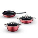 Leggno Master Daily Titanium 5 Parça Set Çelik Sap Metalik Kırmızı (22Cm Derin Tencere + 26Cm Sığ Tencere&Tava)