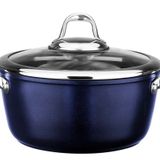 Leggno Master Titanium 24Cm Tencere, Çelik Kulp, Özel Çerçeveli Cam Kapak Metalik Mavi