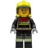 Lego CTY1370 Fire Male Black Jacket and Legs With Reflective Stripes and Red Collar Mini Figür