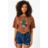 Lego Man Christmas Kahverengi Kadın Crop Tshirt