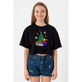 Lego Man Christmas Siyah Kadın Crop Tshirt