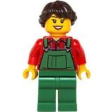 LEGO Minifigür Overalls Farmer Green Dark Brown French Braided Female Hair +5 Yaş (1 Parça)