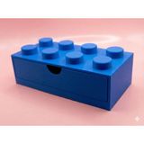 LEGO Tasarımlı Mini Çekmece 4x2 Masaüstü Düzenleyici Dekoratif Saklama Kutusu - Mavi