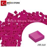 LEGO Yedek Parçalar, 100 Adet 1x1 Tile Düz Fayans Parçası, Fuşya ( Magenta), 3070