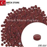 LEGO Yedek Parçalar: 100 Adet 1x1 Tile Round Yuvarlak Fayans Parçası, Bordo Renk (Dark Red )