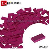 LEGO Yedek Parçalar, 100 Adet 1x2 Tile Düz Fayans Parçası, Fuşya ( Magenta ), 3069