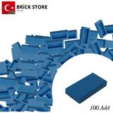 LEGO Yedek Parçalar, 100 Adet 1x2 Tile Düz Fayans Parçası, Koyu Mavi ( Dark Azure), 3069
