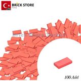 LEGO Yedek Parçalar, 100 Adet 1x2 Tile Düz Fayans Parçası, Mercan Rengi (Moral), 3069