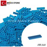 LEGO Yedek Parçalar, 100 Adet 1x4 Tile Düz Fayans Parçası, Koyu Mavi Renk ( Dark Azure ),2431